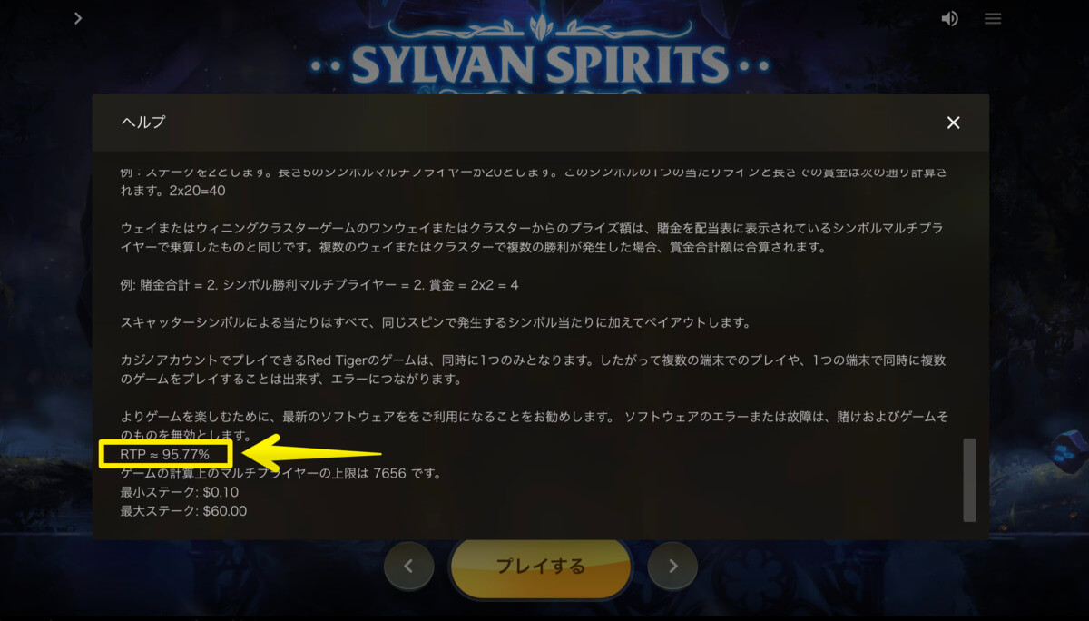 Sylvan Spiritsというスロットの説明画面